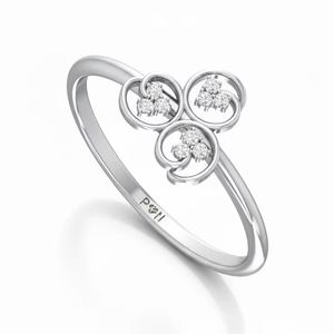 แหวนทอง 14k ประดับเพชรธรรมชาติรูปใบโคลเวอร์สามแฉกสำหรับผู้หญิง - Product Image 1