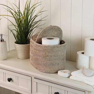 Panier de rangement ovale en rotin tressé avec couvercle, paniers de rangement faits à la main, rotin naturel, moderne, multifonction, fabriqué au Vietnam - Product Image 3