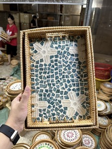 Plateau de stockage des aliments en rotin organisateur Rectangle tissé à la main avec mosaïque bon prix naturel fabriqué au Vietnam - Product Image 6