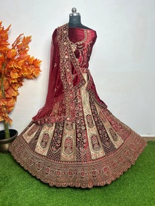 Luxurious Velvet Bridal Lehenga Choli Multi-Colour 12 Kali 5 <b>Meter</b> Flair Double Dupatta Butti Jarakan Rajwadi Look Set Parties - Product Image 6