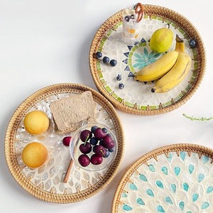 Venta caliente Madre de perla Patrón Rattan Tray Set Venta al por mayor de Vietnam Precio barato Bandejas para servir - Product Image 5