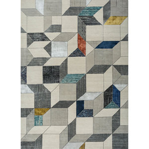 Tapis Kavi gris et noir en laine et soie de bambou noués à la main, motif géométrique Théorie du Chaos, pour la maison, le couloir, hauteur pelucheuse - Eskn-1004 Jaipur - Product Image 1