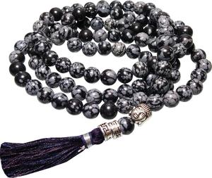 Vente en gros 8mm fait à la main flocon de neige obsidienne pierre précieuse Mala avec visage de bouddha Jaap Mala - Product Image 1