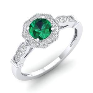 Bague de fiançailles halo en argent sterling 925 avec moissanite, prix de gros, pierre précieuse émeraude, bijoux fins exclusifs, fabricant REYES - Product Image 2