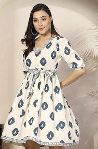 Top Quality Bohemian Printed Puff Sleeve Fit & Flare <b>Dress</b> Stylish Printed Design Women's <b>Dress</b> For Party Wear - Product Image 2