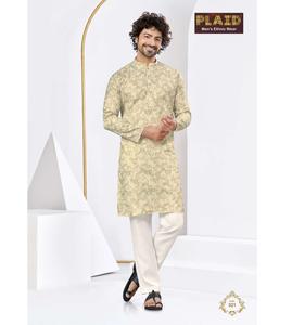Kurta de seda suave étnico clásico para hombres con patrones bordados a mano y ajuste elegante - Product Image 1