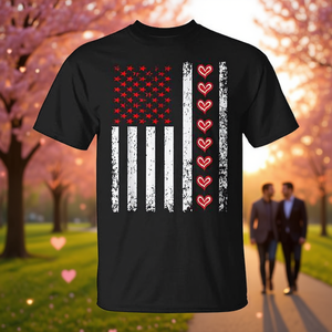 T-shirt con cuori della bandiera americana per San Valentino per coppie - Product Image 3
