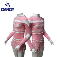 Uniforme de danse de cheerleading de haute qualité, design rose, manches longues, compétition, femmes, diamants, équipe, jupe fluide pour enfants