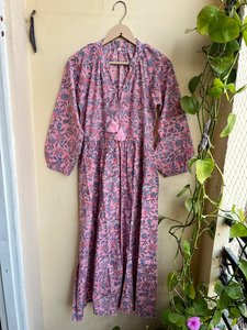 Vestido estampado a mano Vestido de manga larga Túnicas indias Vestido largo de algodón indio - Product Image 4