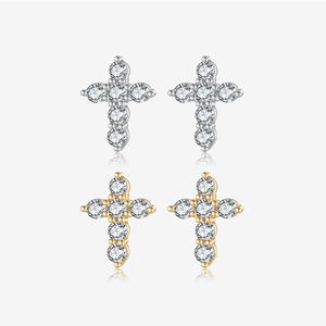 Boucles d'oreilles élégantes en or massif 10K 14K taille ronde en laboratoire avec croix en diamant Boucles d'oreilles de mariage minimalistes Bijoux Cadeau d'anniversaire - Product Image 1