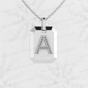 Top Selling 925 <b>Silver</b> Fine Jewelry 15x20mm Octagon Zircon Initial Monogram Personalized Men's Pendant <b>Necklace</b> Rhodium Plated - Product Image 2