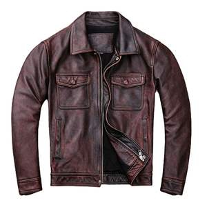 Wholesale Top Trendy Latest Customized Front Eco-Friendly High Quality <b>Men's</b> Vintage Style Distressed Faded Real Cowhide Leather - Product Image 1