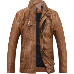Chaquetas de cuero de invierno impresas personalizadas de fábrica directa último diseño con cuello alto y chaqueta de tela de lona de piel de vaca para hombres - Product Image 1