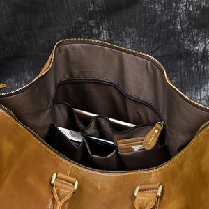 Genuine Leather Luxury Sport <b>Duffel</b> <b>Bag</b> Weekender Travel <b>Bag</b> with Zipper Closure Brown Large Capacity Durable - Product Image 2