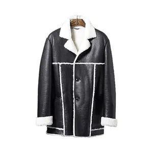 हस्तनिर्मित पुरुषों के बी 3 बमवर्षक शेरलिंग कोट्स काले सफेद फर विंटेज चमड़े की जैकेट