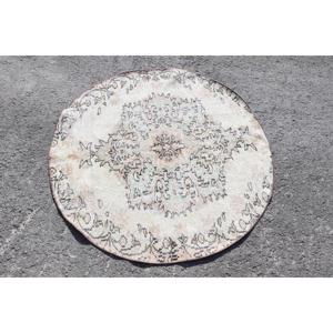 พรมปูพื้นสไตล์วินเทจลายตะวันออกสีขาวแบบตุรกี ขนาด 3.9x3.9 ฟุต ทำจากขนสัตว์แบบแพทช์เวิร์ค พร้อมแผ่นรองหลังทำจากยางพารา เป็นมิตรต่อสิ่งแวดล้อม เหมาะสำหรับตกแต่งบ้าน - Product Image 3