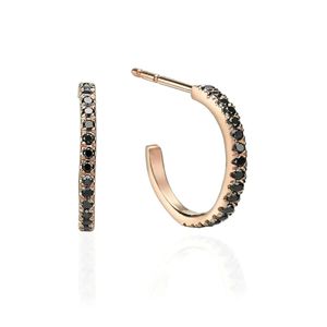 Pendientes de aro medio con diamantes redondos negros para mujer - Product Image 4