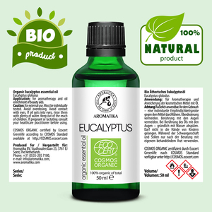 Huile Essentielle d'Eucalyptus Biologique Aromatika 50ml Certifiée ECOCERT COSMOS Distillée à la Vapeur Globulus 100% Pure Sans Parabène - Product Image 4