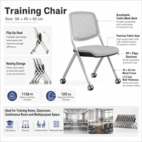 Chaise de bureau pliable et empilable avec roulettes, dossier en maille, chaises d'invités pour salle de réunion, salle d'attente, salle de formation, bureau à domicile