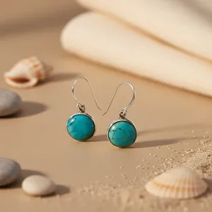 Boucles d'oreilles clous tendance en argent 925 avec pierre précieuse ronde, turquoise, zircon, perle, bijoux mignons pour mariage et fiançailles - Product Image 1