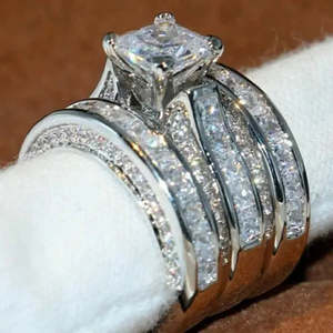 Anillo de boda de plata 925 de calidad AAA+ para mujer, conjunto de 3 piezas, joyería de zafiro cúbico, tamaño 7 Cus-Jew13 - Product Image 3