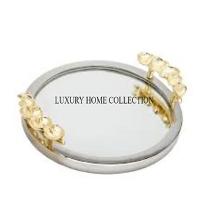 Elegante bandeja de espejo de cristal de metal de estilo lujoso con adornos deslumbrantes para bodas, aniversarios y decoración festiva - Product Image 3