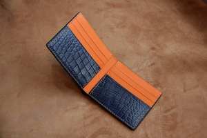 Billetera de cuero genuino para hombre, billetera masculina de cuero OEM/ODM, Color azul marino de lujo - Product Image 4