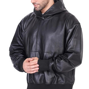 Service OEM, sweats à capuche en cuir personnalisés, surdimensionnés, matière de haute qualité / col à capuche, nouveau style, épaules tombantes, sweats à capuche pour hommes - Product Image 5