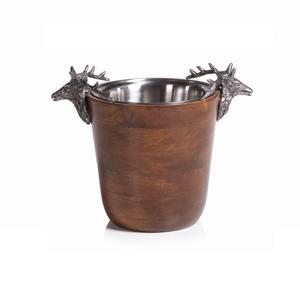 Seau à glace en bois et acier avec poignée moulée en aluminium Seau à glace en acier inoxydable et bois nouveau produit Bacs à boissons - Product Image 6