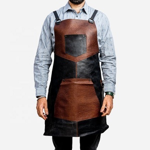 Venta al por mayor delantal de cuero de grano completo delantal de trabajo restaurantes taller delantal con accesorios bolsillos cocina delantal barbacoa - Product Image 4