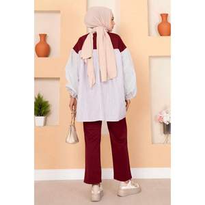 Costume 2 Pièces Manches Ballon Poche Détaillée Bordeaux - Product Image 2