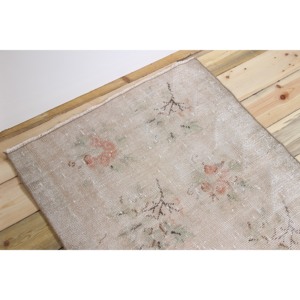 2.6x6.1 ft Vintage Turkish <b>Wool</b> Rug <b>Brown</b> Gray Floral Patchwork Design with Latex Backing - Product Image 5