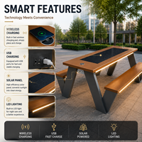 Table de pique-nique solaire intelligente, table de charge solaire extérieure avec charge sans fil USB LED, mobilier urbain intelligent OEM