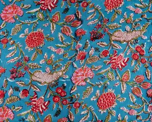Bleu sarcelle Carmin rouge poinçon rose indien Floral main bloc imprimé 100% pur coton tissu tissu par la cour vêtements pour femmes