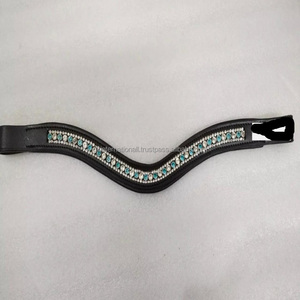 Elegant Colorful Lacquer Crystals Leather Horse brow band Luxury Affordable with back open sticky <b>tape</b> at loop bling brow band - Product Image 1