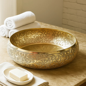 Último diseño de lavabo grabado a mano de Metal, lavabo hecho a mano, tocador ligero de primera calidad, decoración de baño de lujo para todos los compradores - Product Image 5