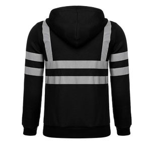 เสื้อฮู้ดแขนยาวสีดำสะท้อนแสงทำจากผ้าฝ้ายแห้งเร็วพร้อมฮู้ดสำหรับงานหนัก - Product Image 3