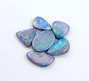 6 pièces d'opale australienne naturelle Doublet pierres précieuses Cabochon multicolore pleine pierre de feu en blanc noir argent perles en vrac pierres précieuses - Product Image 1