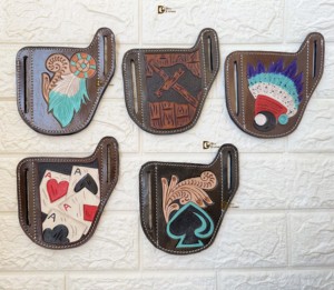 Porte-couteau en cuir véritable occidental fourreau de couteau usiné avec plumes peintes à la main étui de transport - Product Image 5