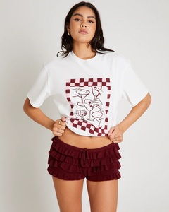 Camiseta de Verano para Mujer, Ecológica, de Algodón/Poliéster, Manga Corta, Cuello Redondo Acanalado, Estampado Gráfico en la Parte Delantera, Corte Holgado - Product Image 1