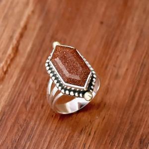 Red Sunstone Triple Band <b>Ring</b> 925 Sterling Silver Beaded Hexagon Filigree <b>Statement</b> Goldstone Christian Religious Gift for Women - Product Image 1