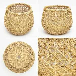 Panier rond en écorce de bananier tressé à la main, motif étoile ajouré, pour rangement, pot de fleurs ou décoration, design artistique pur - Product Image 3