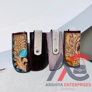 Glissement personnalisé en cuir usiné à la main pour étui à pince pour couteau pliant gaine de couteau à fleurs Western Turquoise gaine de trappeur de ceinture à dessus ouvert - Product Image 3