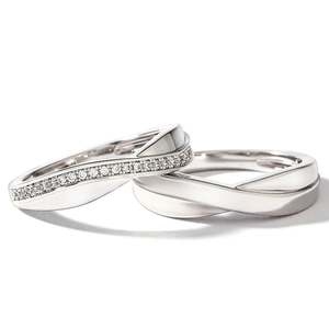 Jeulia Sterling <b>Silver</b> Crossover Couple Wedding <b>Rings</b> with Zircon and Gold Plating - Product Image 1