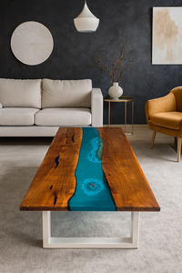 Table à manger rectangulaire moderne en résine époxy artisanale de luxe pour salon, plateau en bois d'acacia, imperméable, cadeau de mariage, personnalisable - Product Image 6