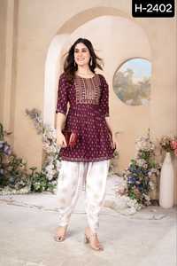 New Designer Women Wear Rayon <b>Kurtis</b> with Rayon Dhoti with Foil Print Work and Plus Size Available for Casual Wear <b>Kurtis</b> - Product Image 6