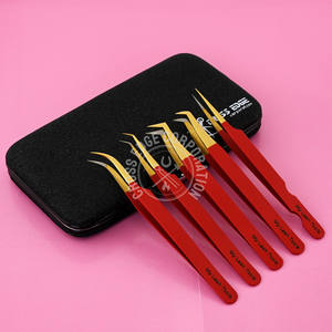 Pince à cils à prise antidérapante de haute qualité pince à cils à pointe en fibre pince à épiler d'isolation incurvée 45 pointe à 90 degrés en acier inoxydable - Product Image 5