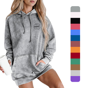 Streetwear personnalisé en coton lavé à l'acide, vintage, surdimensionné, grammes, sweat à capuche avec logo de sérigraphie pour femmes - Product Image 1