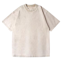 T-shirt Homme Col Rond Premium Coupe Classique Beige Délavé 100% Coton Épais Style Vintage Logo Personnalisé Écologique Anti-Plis