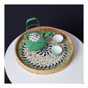 Plateau d'incrustation de nacre du Vietnam plateau de service écologique fait à la main durable pour le café de cuisine et les intérieurs-SM2025 - Product Image 1